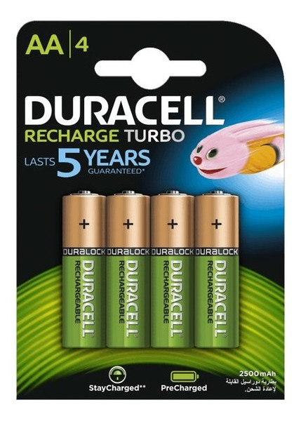 Аккумулятор Duracell Recharge Turbo DX1500, AA/(HR6), 2500mAh, LSD Ni-MH, блистер 4шт фото №1