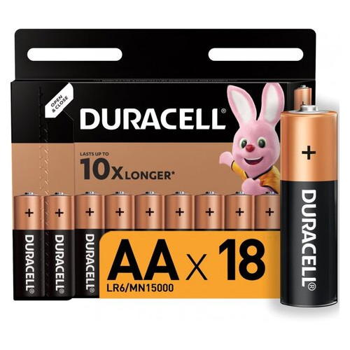 Щелочные батарейки Duracell AA (LR06) MN1500 18 шт (5000394107519) фото №1