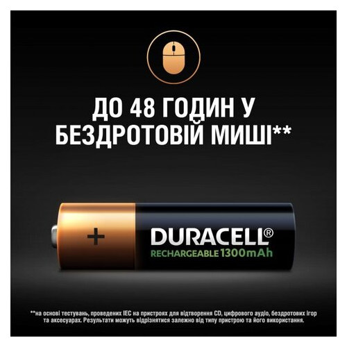 Акумулятор Duracell Recharge AA 1300 мА · год 4 шт (5000394044982) фото №6