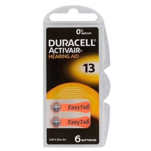 Батарейка Duracell Activair 13 для слухового апарату, 1.45V, блістер 6шт фото №1