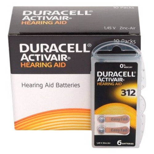 Батарейка Duracell Activair 312 для слухового апарату, 1.45V, блістер 6шт фото №2