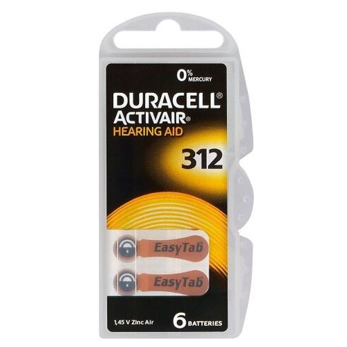 Батарейка Duracell Activair 312 для слухового апарату, 1.45V, блістер 6шт фото №1