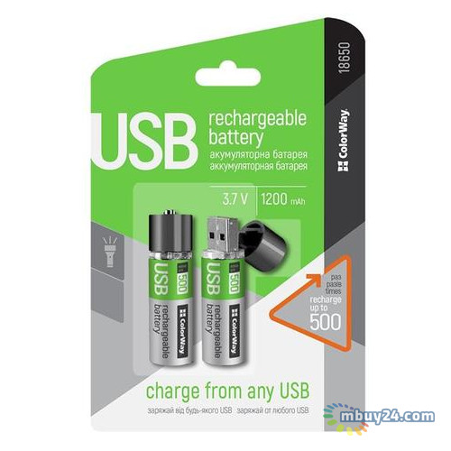 Аккумуляторы USB ColorWay 18650 Li-Pol 1200 mAh BL 2шт фото №2