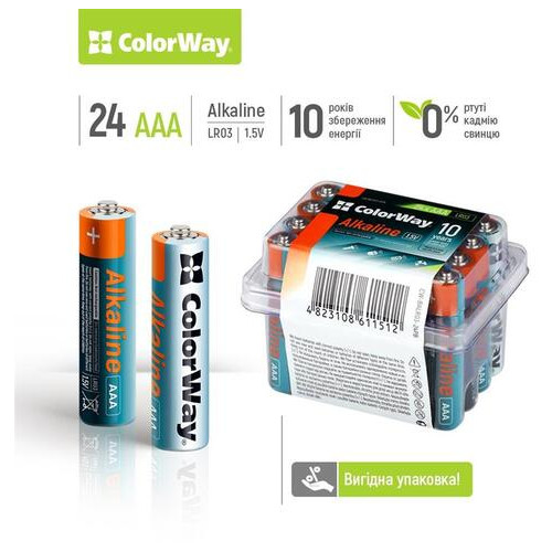 Батарейка ColorWay Alkaline Power AAA/LR03 Plactic Box 24 шт фото №2