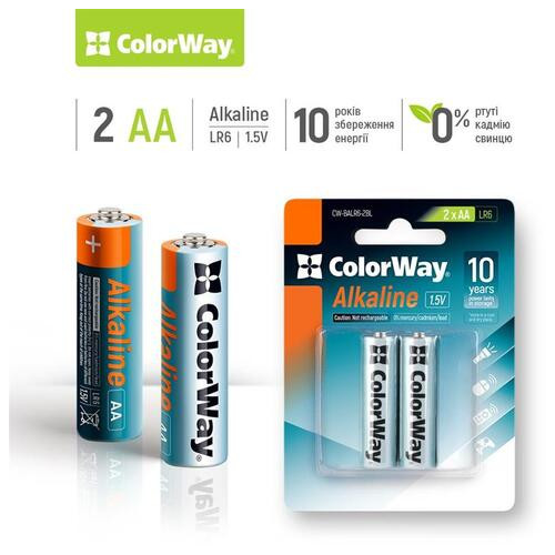 Батарейка ColorWay Alkaline Power AA/LR06 BL 2 шт фото №2