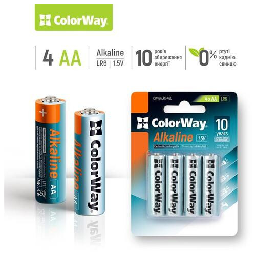 Батарейка ColorWay Alkaline Power AA/LR06 BL 4 шт фото №2