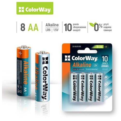 Батарейка ColorWay Alkaline Power AA/LR06 BL 8 шт фото №2