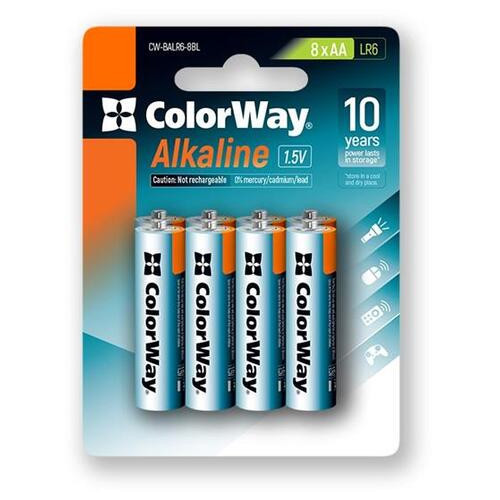 Батарейка ColorWay Alkaline Power AA/LR06 BL 8 шт фото №1