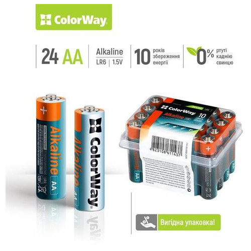Батарейка ColorWay Alkaline Power AA/LR06 Plactic Box 24 шт фото №2