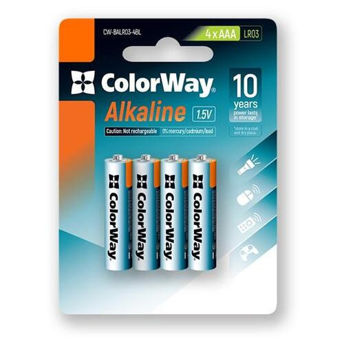 Батарейка ColorWay Alkaline Power AAA/LR03 BL 4 шт фото №1