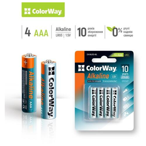Батарейка ColorWay Alkaline Power AAA/LR03 BL 4 шт фото №2