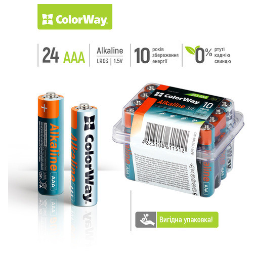 Батарейки СolorWay AAA Alkaline Power, лужні BL (24шт.) (CW-BALR03-24PB) фото №2