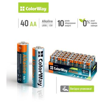 Батарейка ColorWay Alkaline Power AA/LR06 Color Box 40 шт фото №2