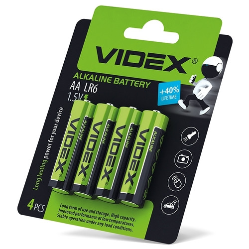 Батарейка VIDEX LR6/AA, Лужна, Blister/4pcs (21163) фото №1