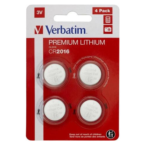 Батарейка Verbatim Premium CR2016 BL 4шт фото №1