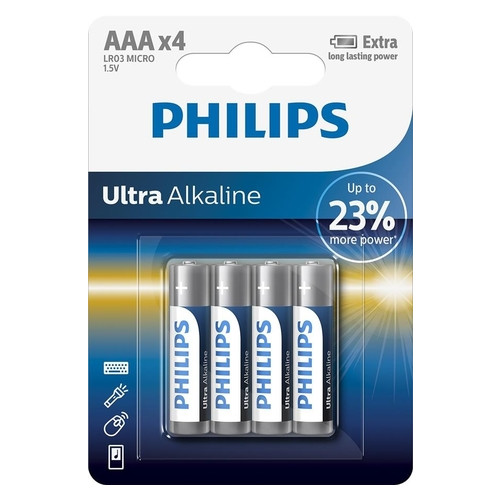 Батарея Philips Ultra Alkaline AAA BLI 4 фото №1