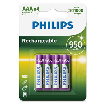 Акумулятор Philips AAA MULTILIFE 950mAh, блістер/4шт (R3/AAA MULTILIFE 950/B4) фото №1