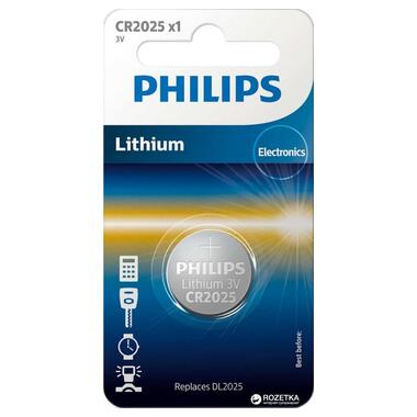 Батарейка Philips CR2025 - 3.0V coin 1-blister (20.0 x 2.5) - Lithium (CR2025/01B) фото №1