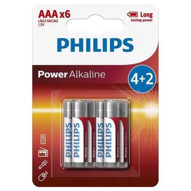 Батарейка Philips LR03 / AAA Power Alkaline Blister 6шт (LR03P6BP/10) фото №1
