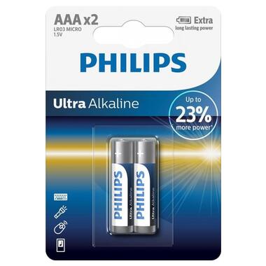 Батарейка Philips LR03/AAA Ultra Alkaline Blister 2шт (LR03E2B/10) фото №1