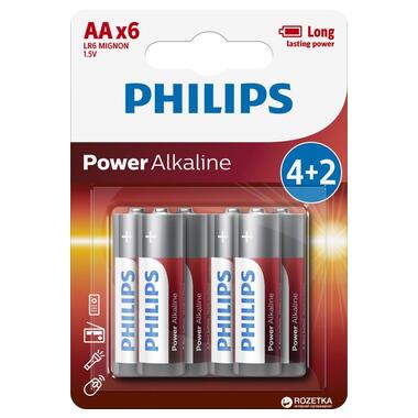 Батарейка Philips LR6/ AA Power Alkaline Blister 6шт (LR6P6BP/10) фото №1