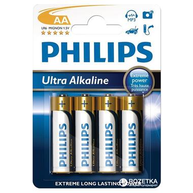 Батарейка Philips LR6/ AA Ultra Alkaline Blister 4шт (LR6E4B/10) фото №1