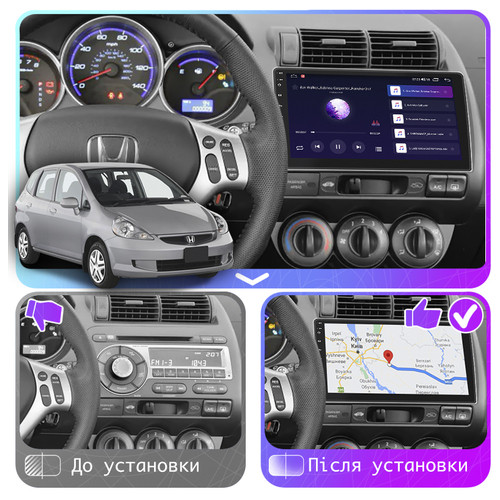 Автомагнітола Lesko для Honda Fit I Manual AC 2001-2008 екран 9 4/32Gb 4G Wi-Fi GPS Top Хонда Фіт фото №3