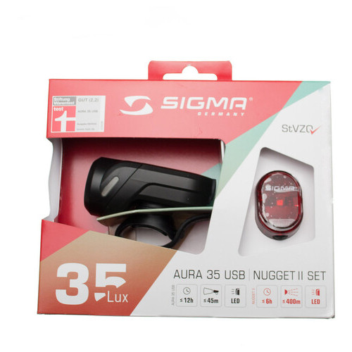 Комплект фонарей Sigma Sport Aura 35 / Nugget II K-Set USB Чорний фото №31