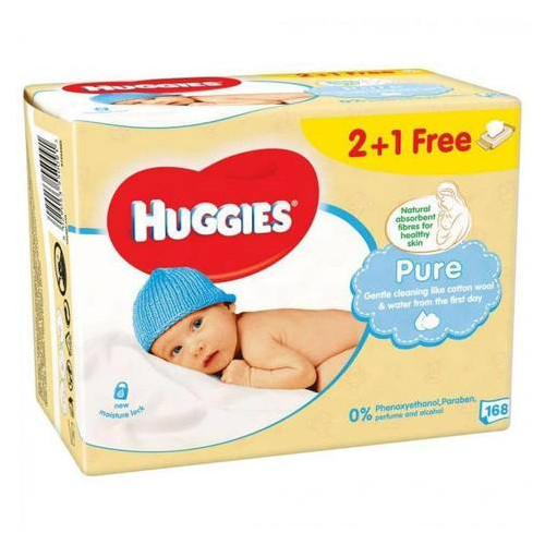 Салфетки влажные Huggies Ultra Comfort Pure 2+1 (56 х 3 шт) 168 шт (550091) фото №1