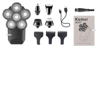 Електробритва для чоловіків роторна для вологого та сухого гоління з плаваючими головками та триммером 5в1 Kemei 6D IPX7 LCD (KM-7511) фото №2