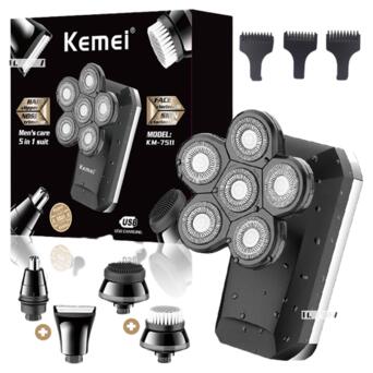 Електробритва для чоловіків роторна для вологого та сухого гоління з плаваючими головками та триммером 5в1 Kemei 6D IPX7 LCD (KM-7511) фото №4