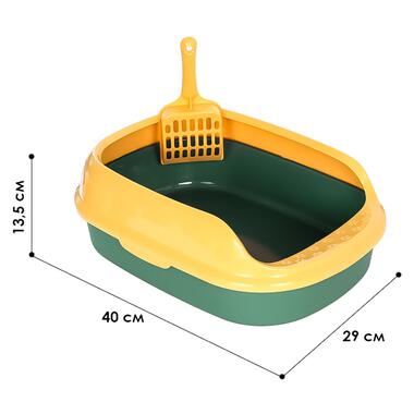 Туалет круглий для кішок з лопаткою Taotaopets 227701 40*29*13,5 cm Green + Yellow фото №6
