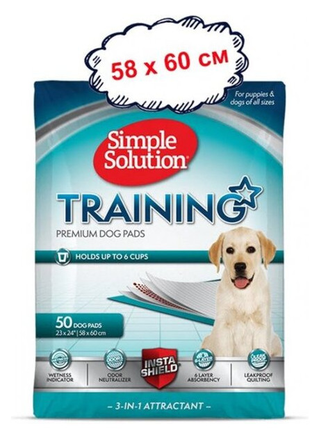 Гігієнічні пелюшки для собак Simple Solution Training Premium Dog Pads 58x60см 50шт 0010279134016 (ss13401) фото №1