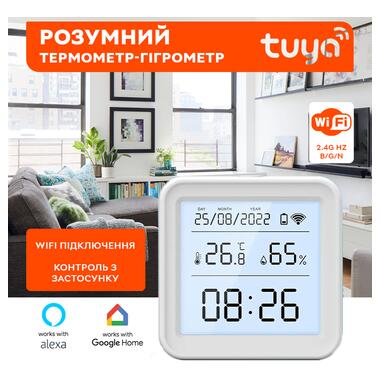 Розумний Wi-Fi датчик Tuya температури та вологості повітря з пдсвчуванням, Model 2 Білий фото №1