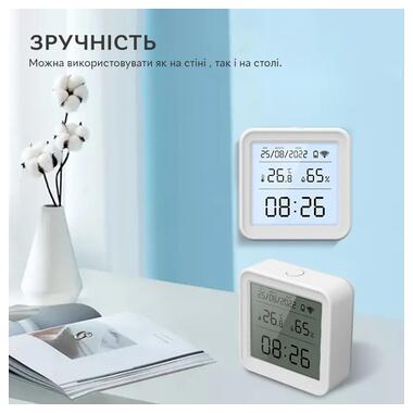 Розумний Wi-Fi датчик Tuya температури та вологості повітря з пдсвчуванням, Model 2 Білий фото №2