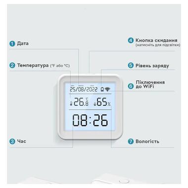 Розумний Wi-Fi датчик Tuya температури та вологості повітря з пдсвчуванням, Model 2 Білий фото №5