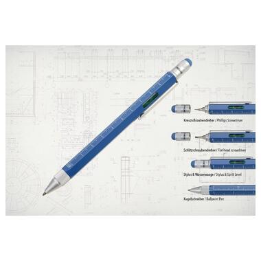 Кулькова багатозадачна ручка Troika Construction зі стілусом, лінійкою, викруткою та рівнем, блакитна фото №2