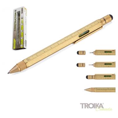 Кулькова багатозадачна ручка Troika Construction зі стілусом, лінійкою, викруткою та рівнем, золота фото №3