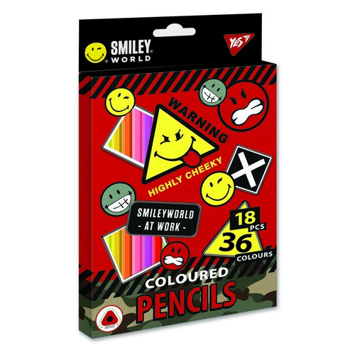 Олівці кольорові Yes Smiley World 18 шт 36 кольорів (290608) фото №1