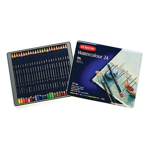 Набір акварельних олівців Derwent WaterСolour 24 кольори металевий пенал (5010255784520) фото №1