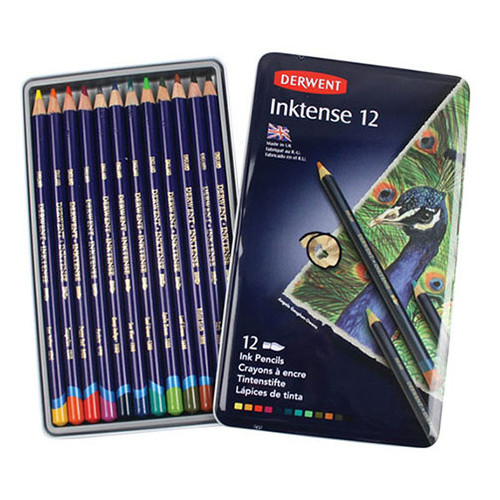 Набір акварельних олівців Derwent Inktense 12 кольорів металевий пенал (700928) фото №1