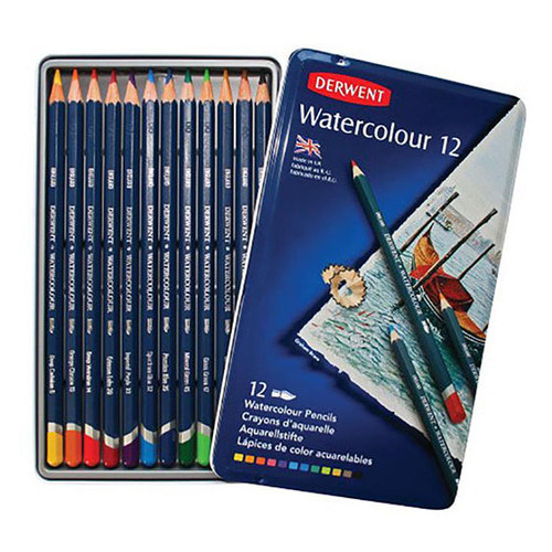 Набір акварельних олівців Derwent WaterСolour 12 кольорів металевий пенал (32881) фото №1