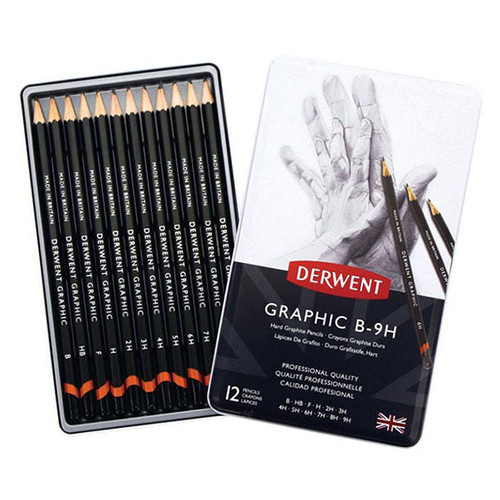 Набір олівців графітних Derwent Graphic Designer Hard B 9H 12 шт металевий пенал (34213) фото №1