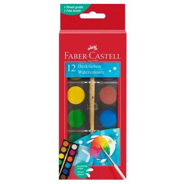 Акварельные краски Faber-Castell сухие, с кистью, D24мм, 12 цветов (32297) фото №1