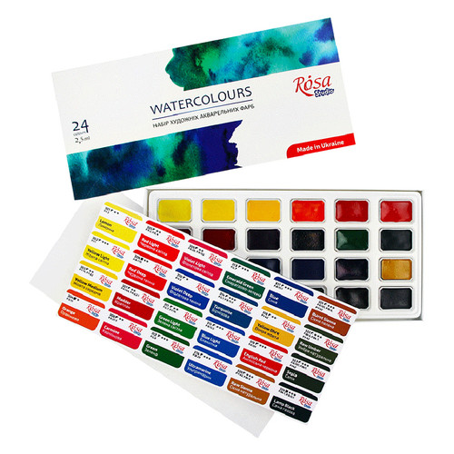 Набір акварельних фарб Rosa Studio Watercolours 24 кольори кювета картонна коробка (340324) фото №1