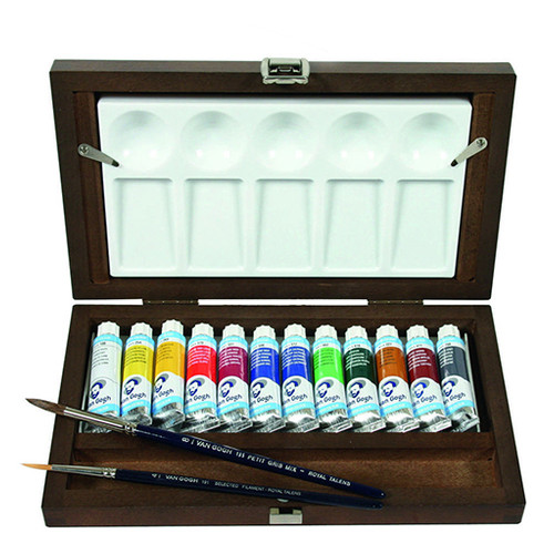 Набор акварельных красок Royal Talens Van Gogh 12 цвета + кисти 2 шт + палитра деревянный пенал (8712079048914) фото №2