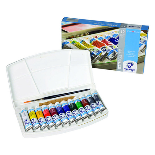 Набор акварельных красок Royal Talens Van Gogh 12 цветов по 10 мл + кисть пластиковый пенал (8712079048853) фото №1
