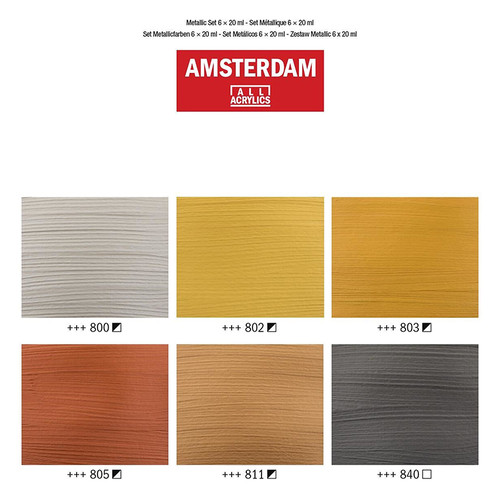 Набір акрилових фарб Royal Talens Amsterdam Standart Metallic 6 кольорів по 20 мл фото №3