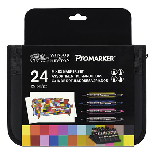 Набор двухсторонних маркеров Winsor&Newton Mixed Marker Set 24 цвета + сумка пенал (884955043363) фото №1