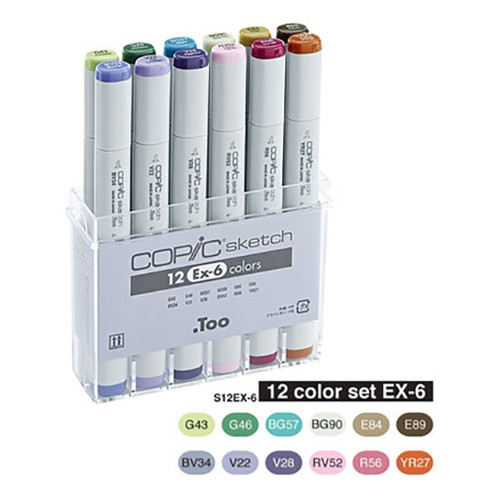 Набор двухсторонних маркеров Copic Sketch EХ-6 12 цветов фото №1